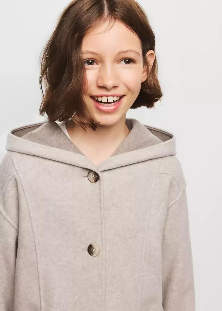 Brown Long Cloth Coat, Kids Girls, Light Pastel Brown, medium