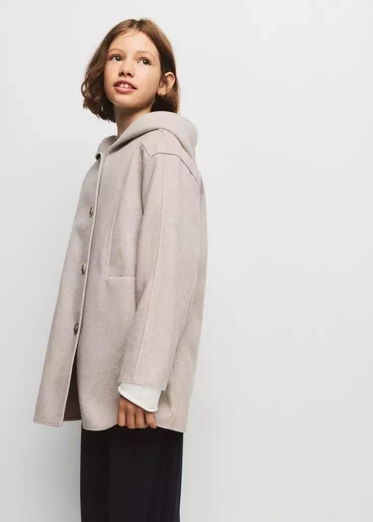 Brown Long Cloth Coat, Kids Girls, Light Pastel Brown, medium