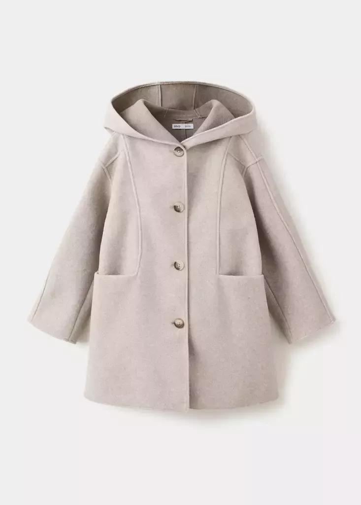 Brown Long Cloth Coat, Kids Girls, Light Pastel Brown, large image number 2
