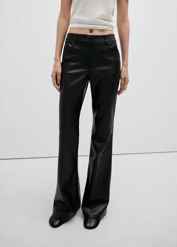 Brown Faux-Leather Flared Trousers, , large image number 1