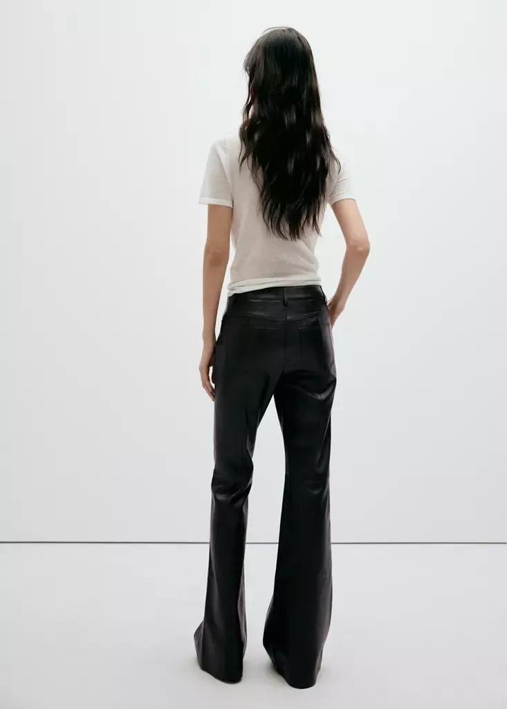 Brown Faux-Leather Flared Trousers, , medium