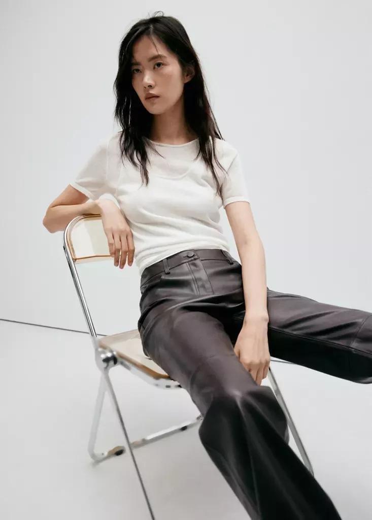 Brown Faux-Leather Flared Trousers, , large image number 3