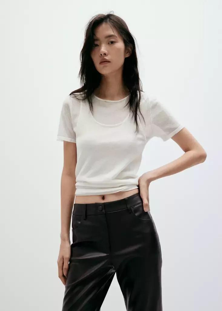 Brown Faux-Leather Flared Trousers, , large image number 4