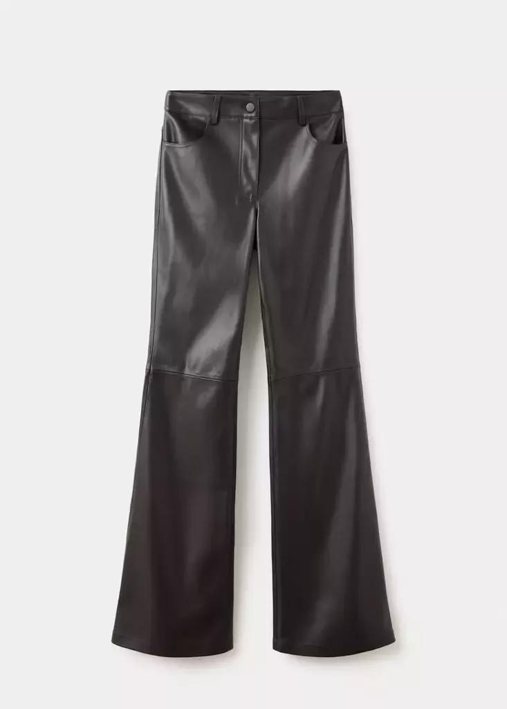 Brown Faux-Leather Flared Trousers, , large image number 5