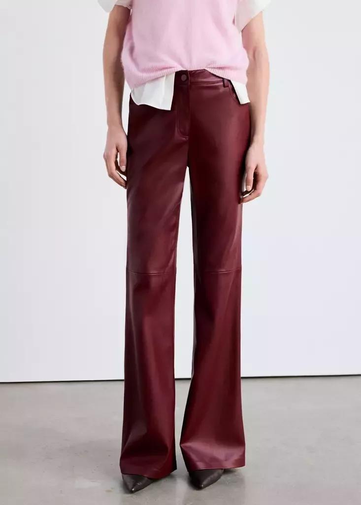 Red Faux-Leather Flared Trousers, Red, medium