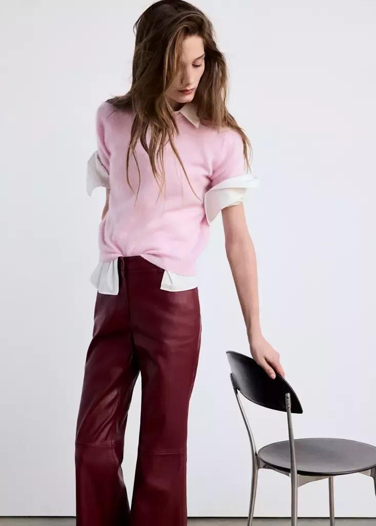 Red Faux-Leather Flared Trousers, Red, large image number 3