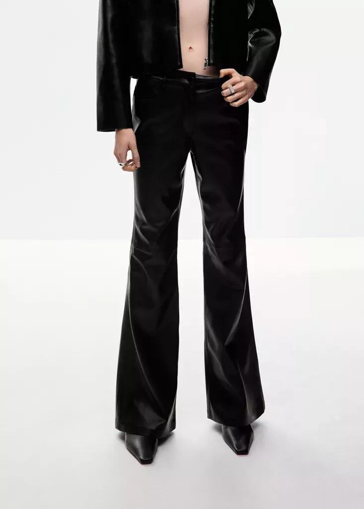Black Faux-Leather Flared Trousers, , large image number 1