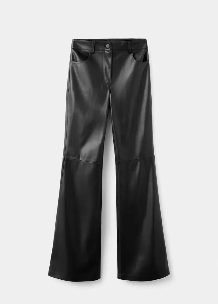 Black Faux-Leather Flared Trousers, , large image number 4