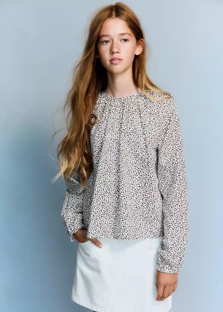 Brown Animal Print Cotton Blouse, Brown, medium
