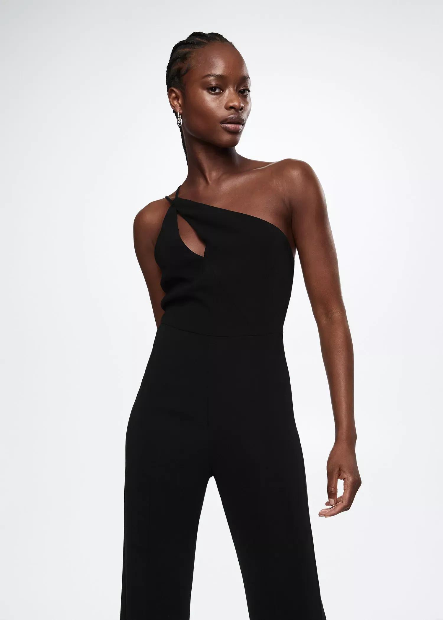 Black Asymmetric Long Jumpsuit, , large image number 0