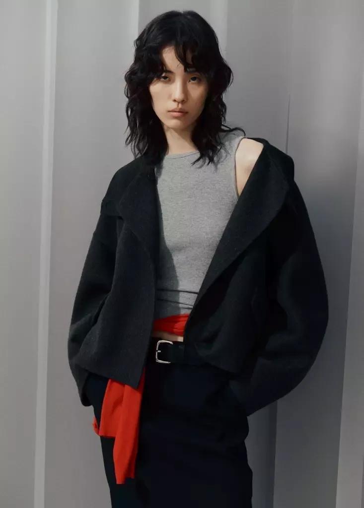 Grey Wool Cardigan With Collar, Dark Grey, medium