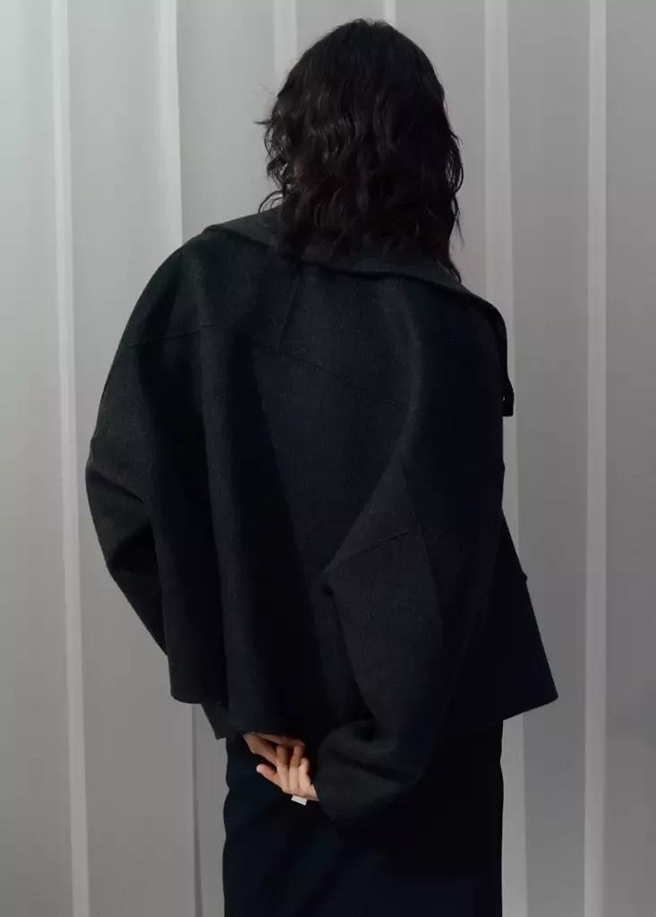 Grey Wool Cardigan With Collar, Dark Grey, large image number 2
