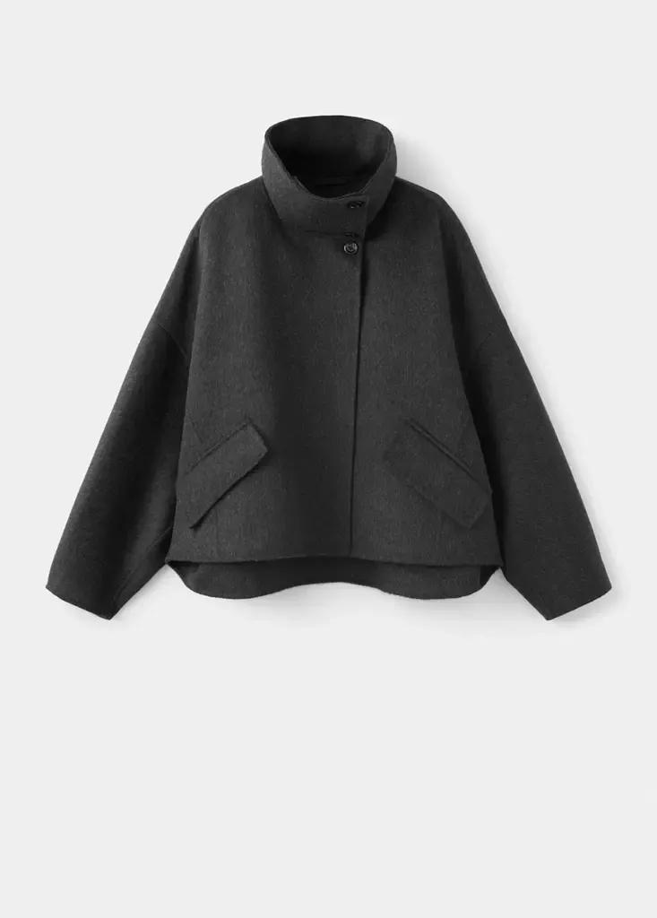 Grey Wool Cardigan With Collar, Dark Grey, large image number 4