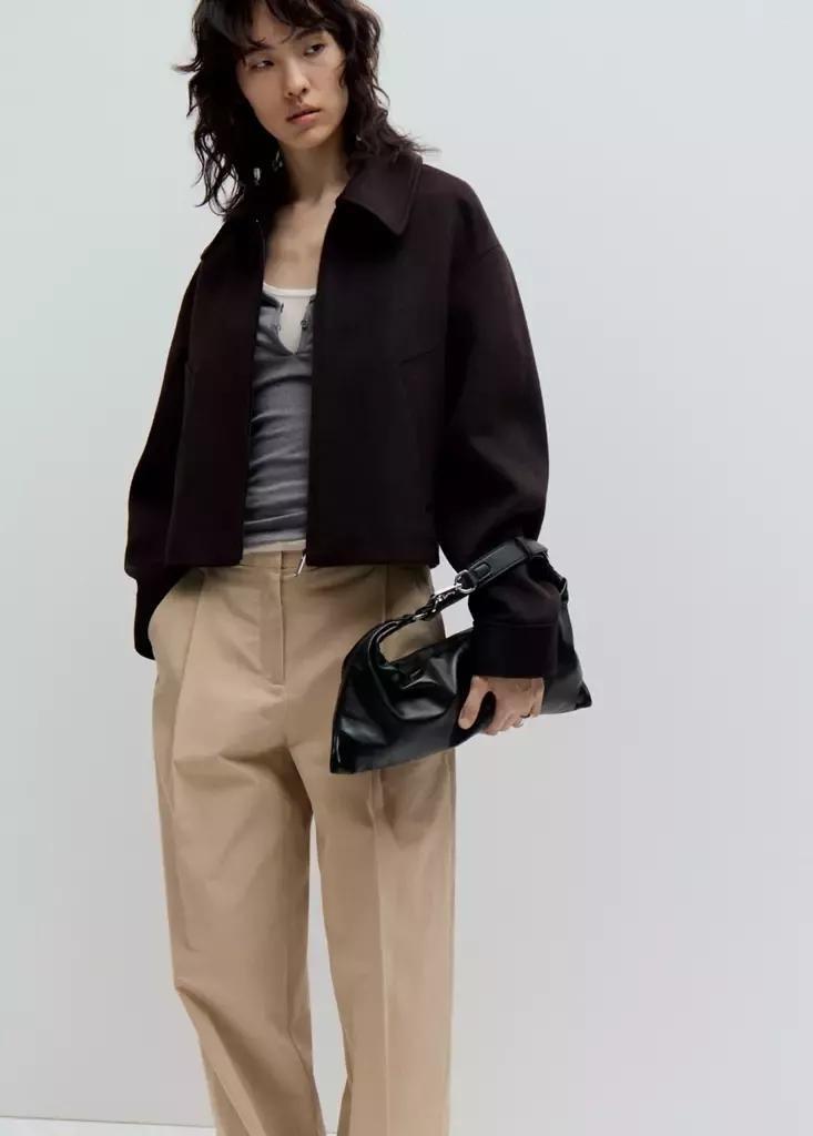 Brown Wool Bomber Jacket, Dark Brown, large image number 1