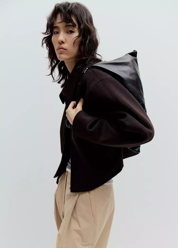 Brown Wool Bomber Jacket, Dark Brown, large image number 3