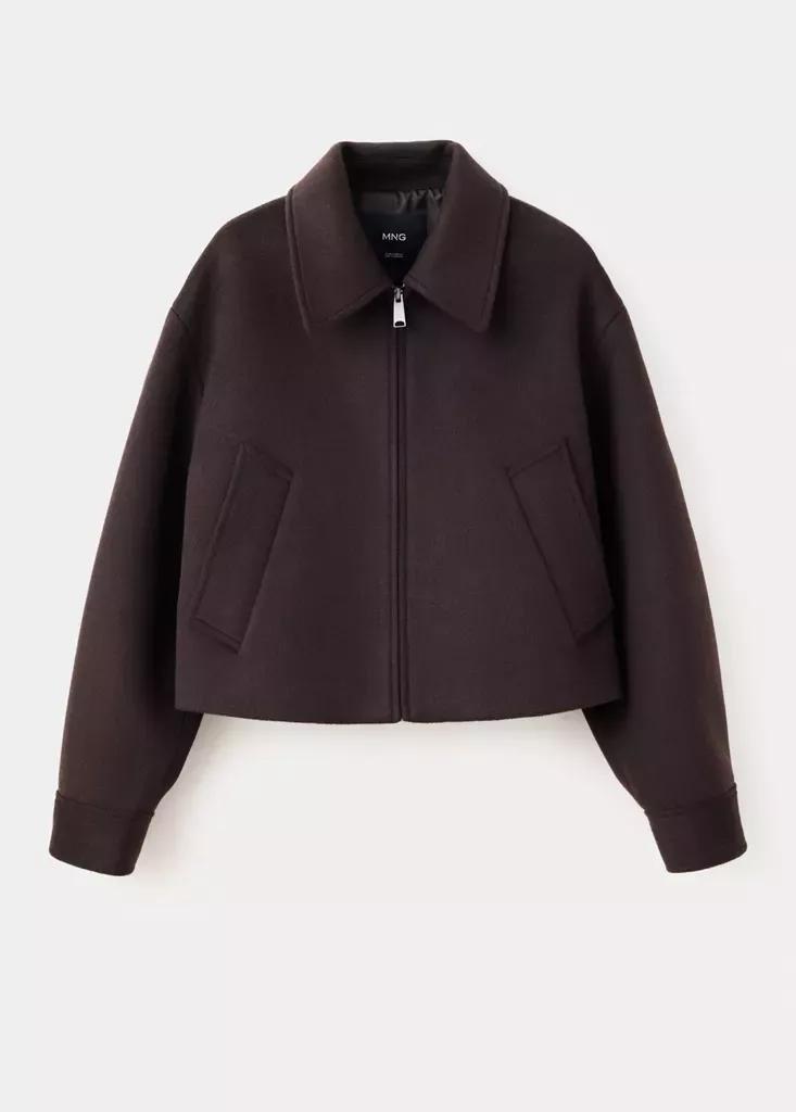 Brown Wool Bomber Jacket, Dark Brown, large image number 5