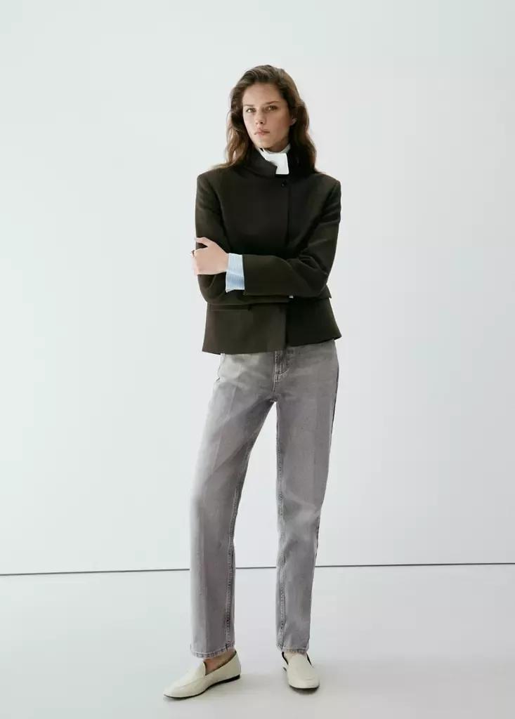 Denim Grey High Waist Straight Jeans, Open Grey, large image number 0