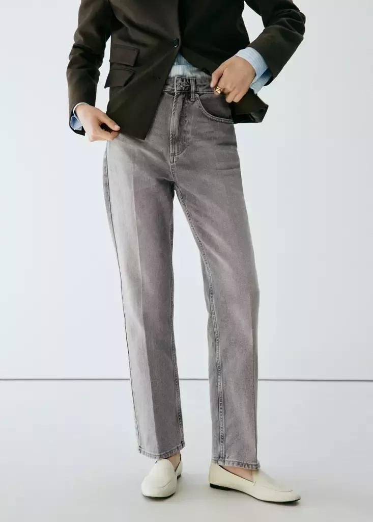Denim Grey High Waist Straight Jeans, Open Grey, medium
