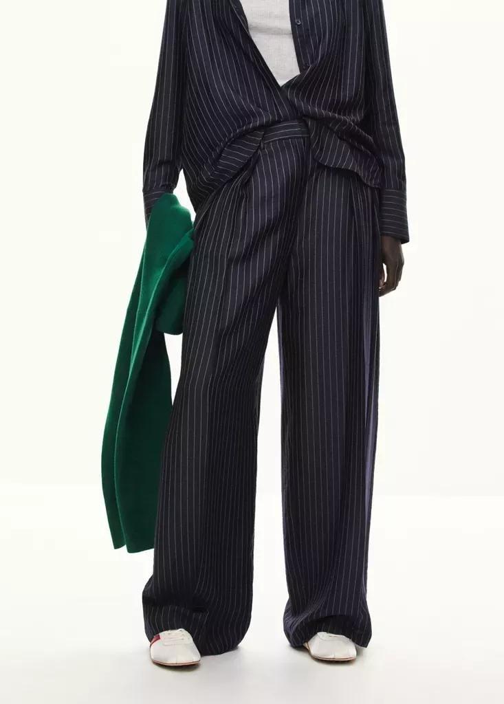 Blue Pinstripe Wide Leg Trousers, Navy, medium