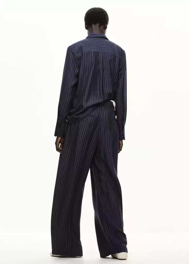Blue Pinstripe Wide Leg Trousers, Navy, medium