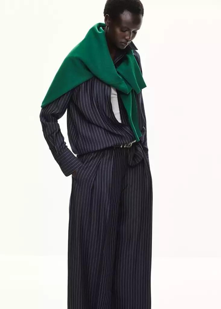 Blue Pinstripe Wide Leg Trousers, Navy, large image number 3