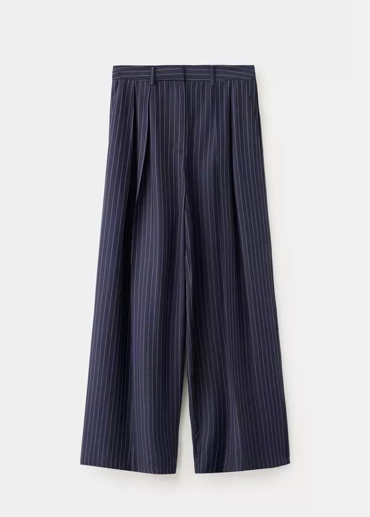 Blue Pinstripe Wide Leg Trousers, Navy, large image number 4