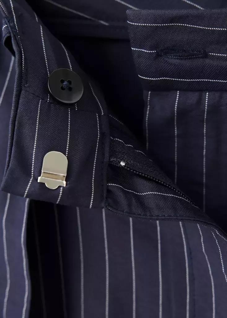 Blue Pinstripe Wide Leg Trousers, Navy, large image number 5