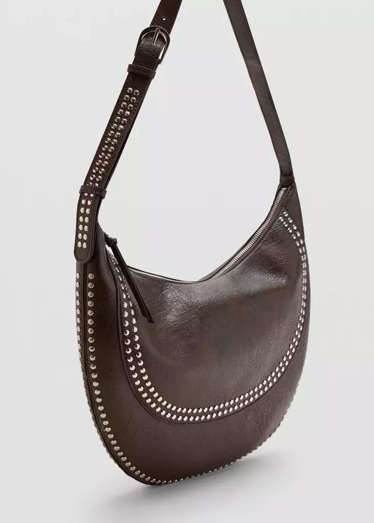 Brown Studded Shoulder Bag, Dark Brown, medium