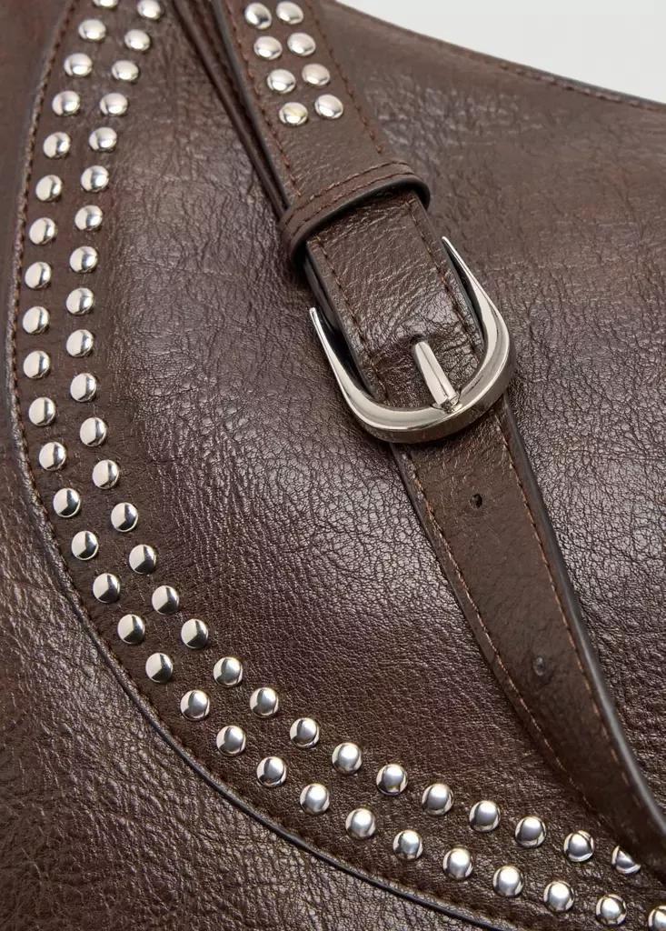 Brown Studded Shoulder Bag, Dark Brown, large image number 2