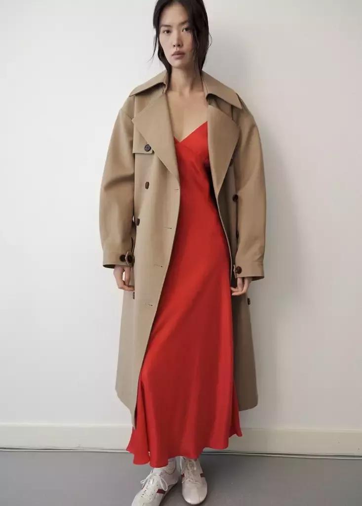 Red Silk V-Neck Dress, Red, medium
