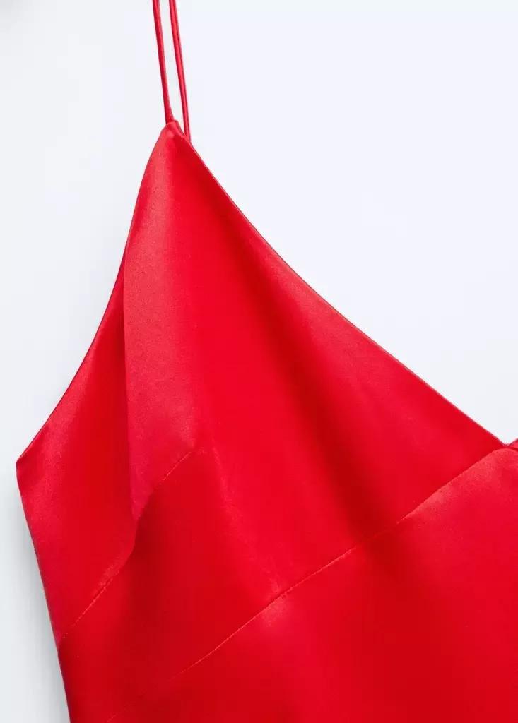 Red Silk V-Neck Dress, Red, large image number 5