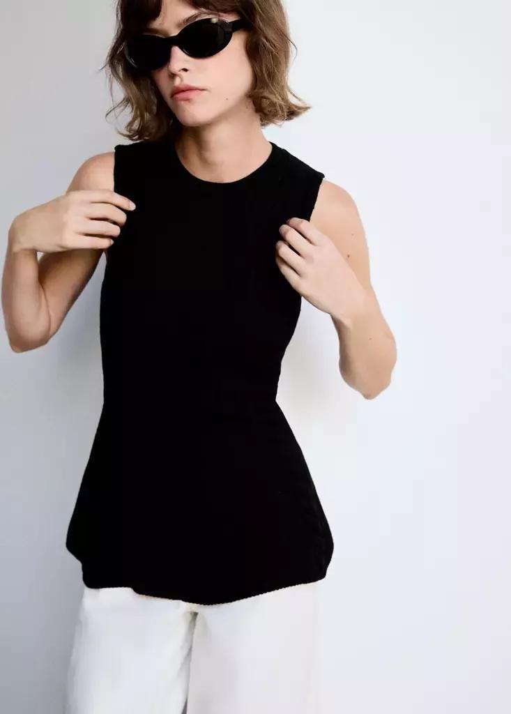 Black Braided Knit Top, Black, medium