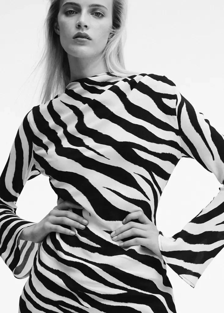 Black Zebra-Print Dress With Flared Sleeves, Black, medium