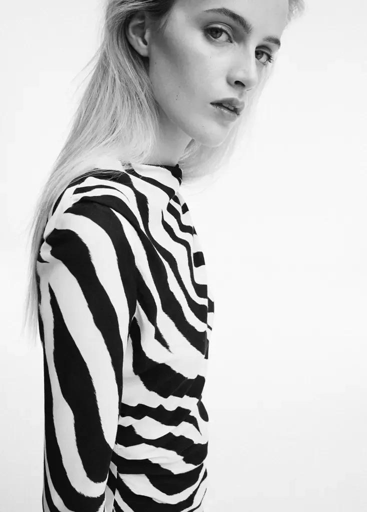 Black Zebra-Print Dress With Flared Sleeves, Black, large image number 3