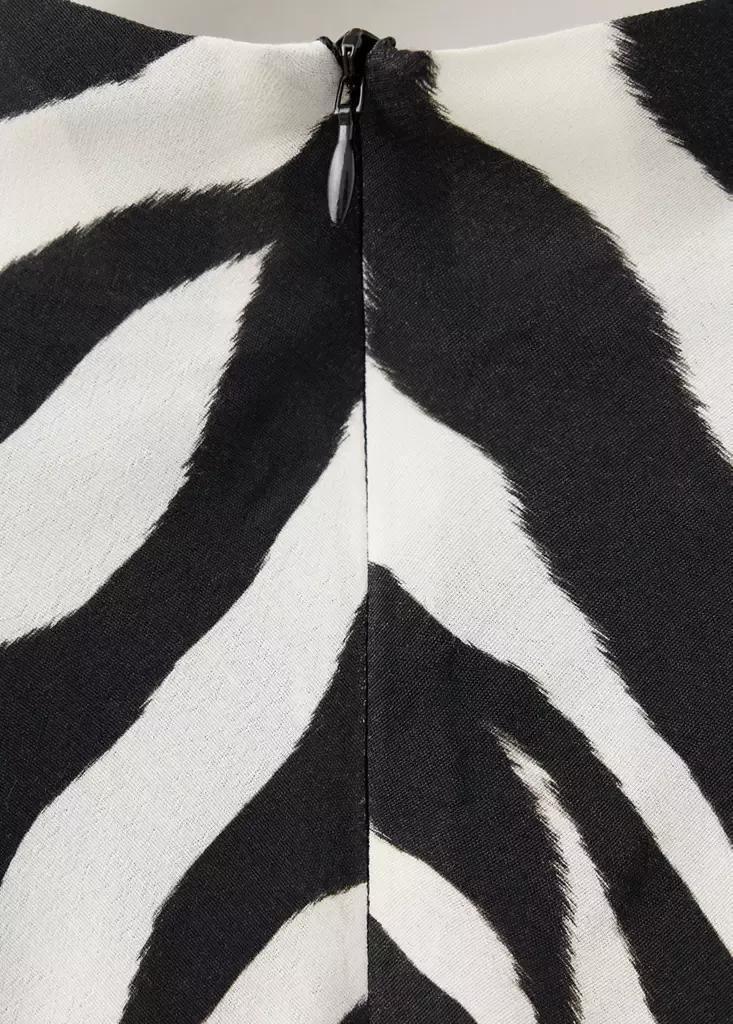 Black Zebra-Print Dress With Flared Sleeves, Black, large image number 6