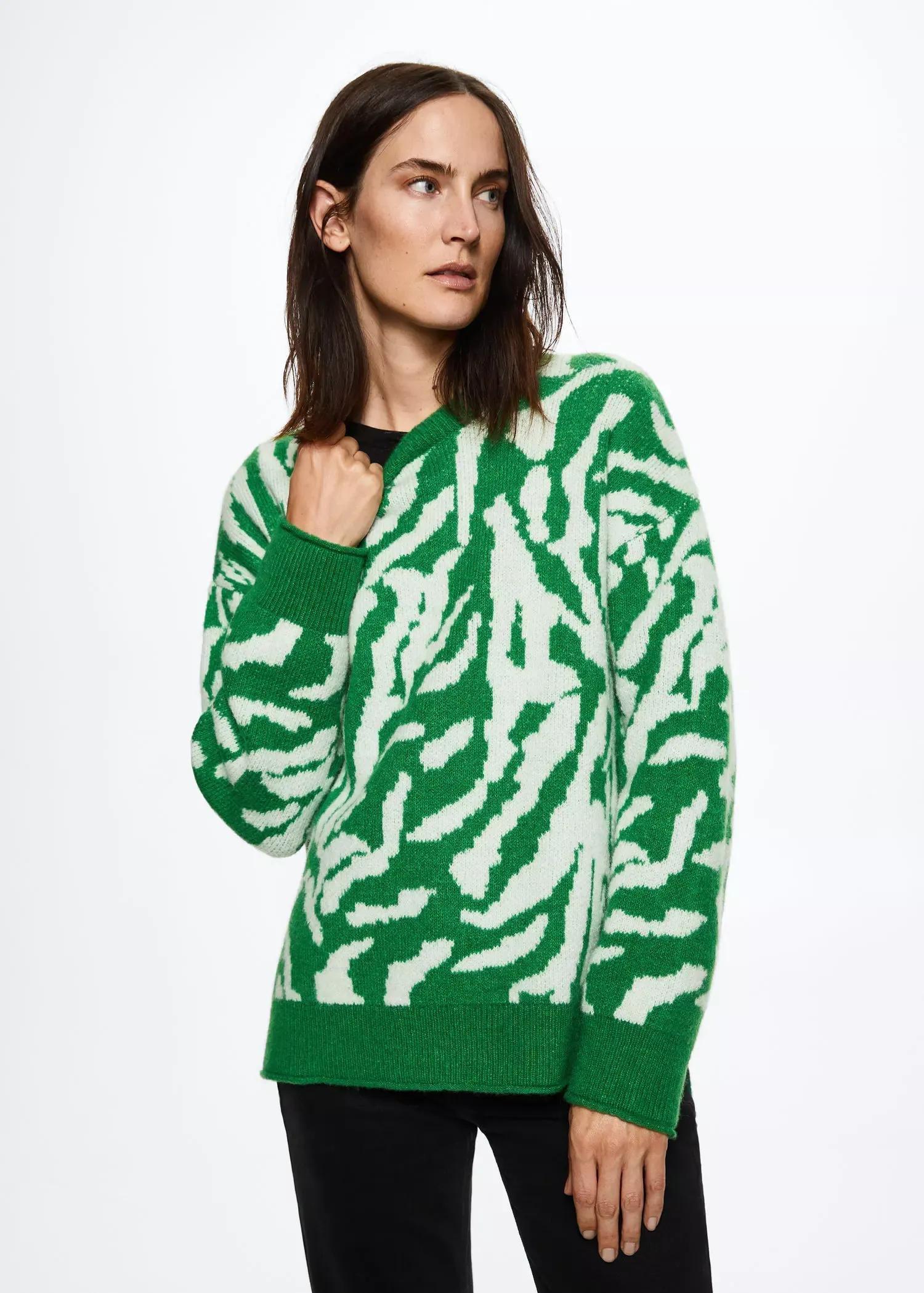 Green Animal Print Knit Jersey, , large image number 0