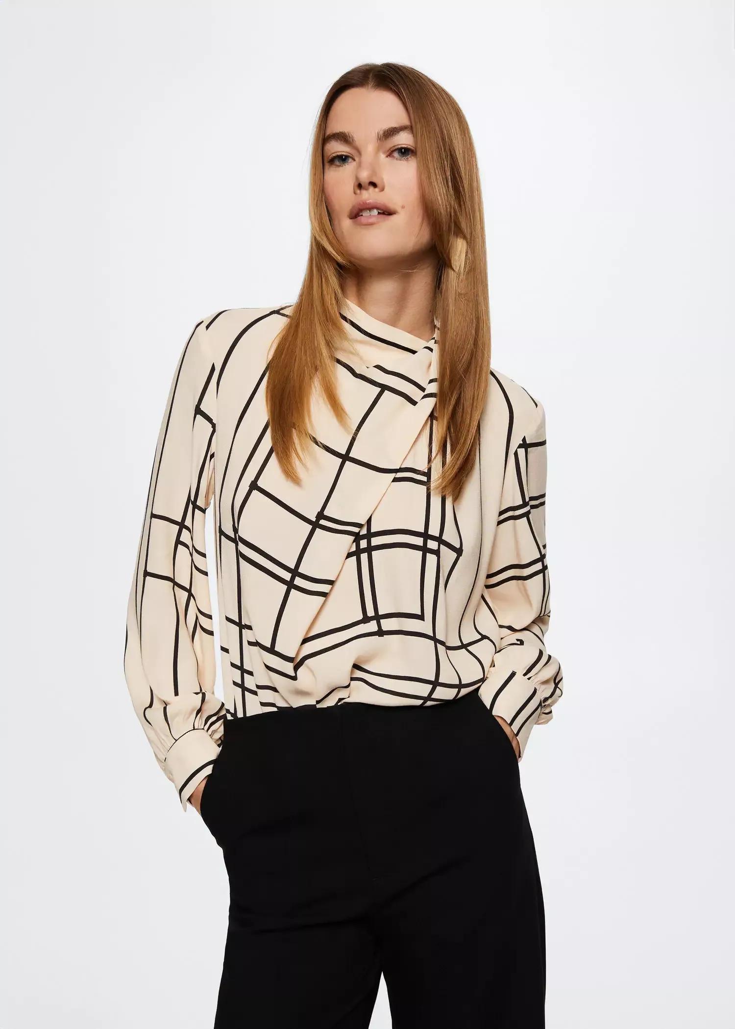 Light Beige Geometric-Print Blouse, , large image number 0