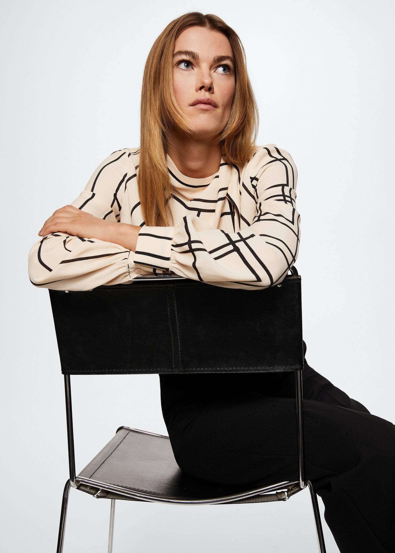 Light Beige Geometric-Print Blouse, , large image number 2