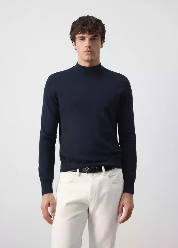 Navy Merino Wool Roll-Neck Jumper, Navy, medium