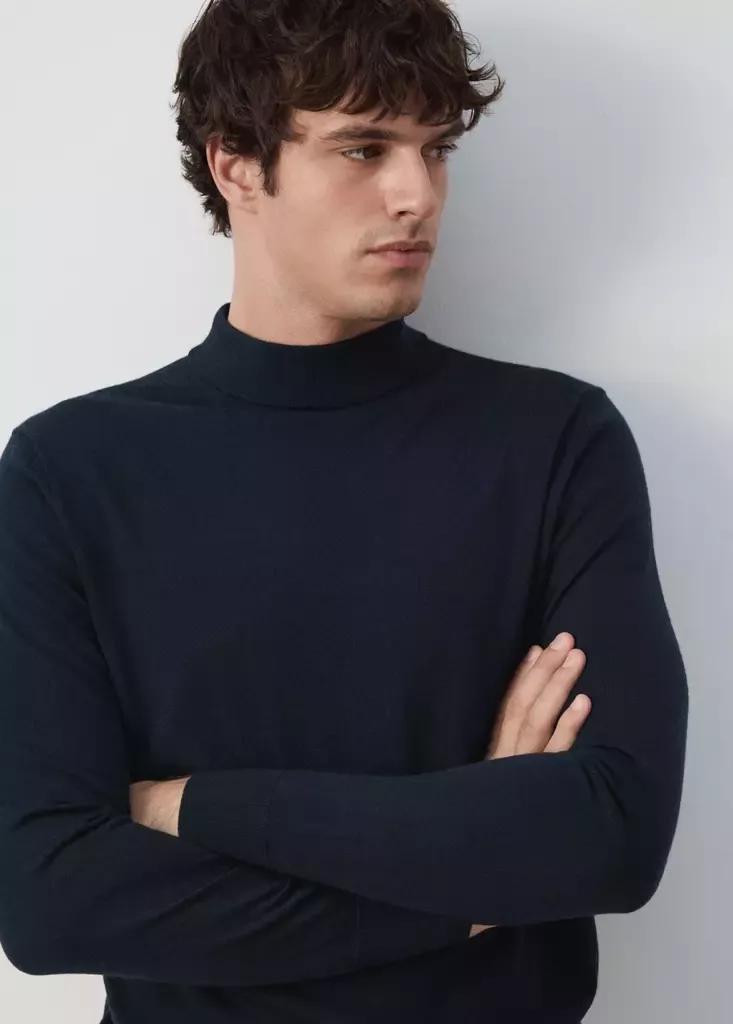 Navy Merino Wool Roll-Neck Jumper, Navy, large image number 3