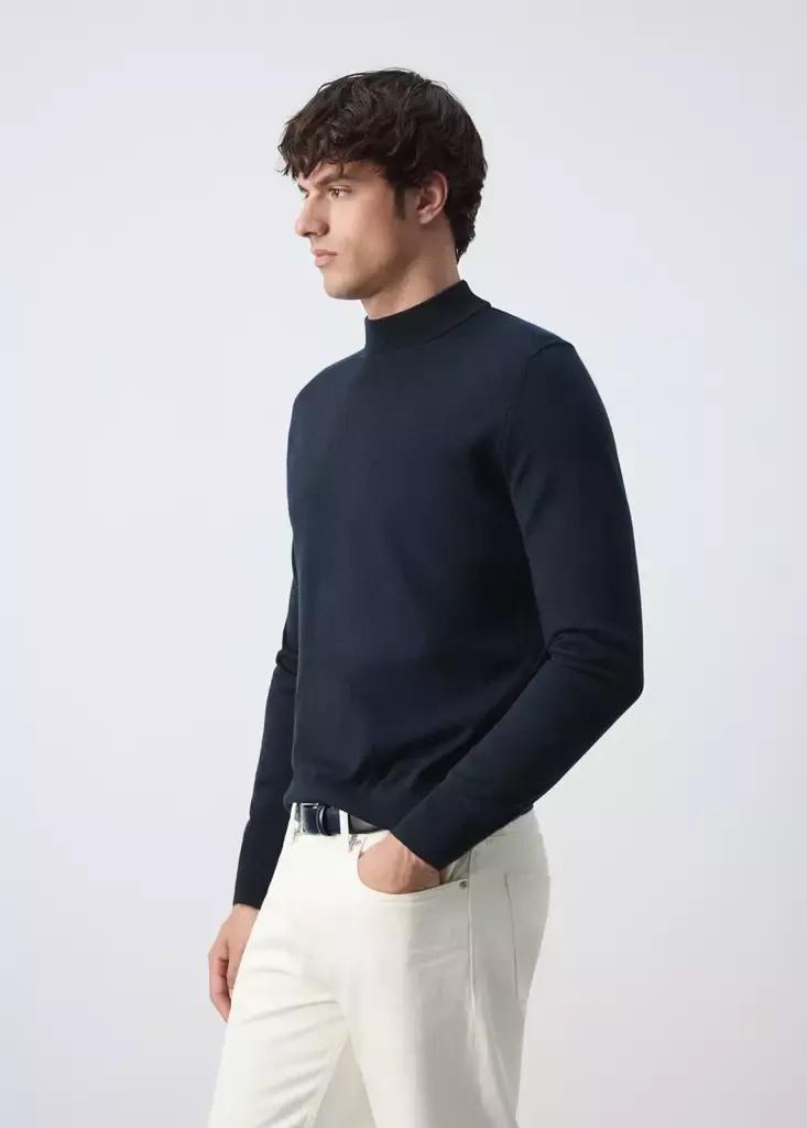 Navy Merino Wool Roll-Neck Jumper, Navy, large image number 4
