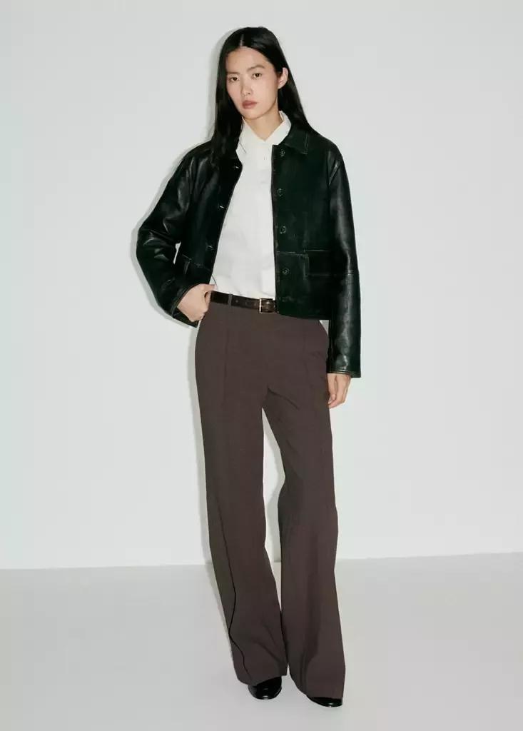 Brown Flared Trousers With Seams, Medium Brown, medium
