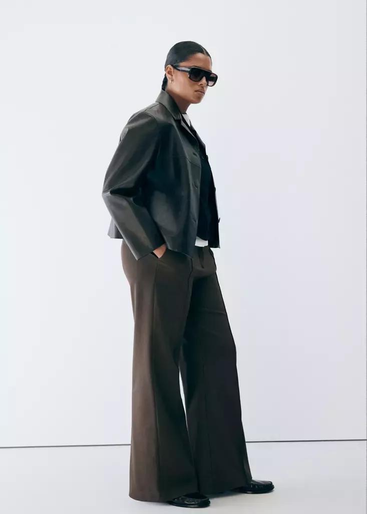 Brown Flared Trousers With Seams, Medium Brown, large image number 8