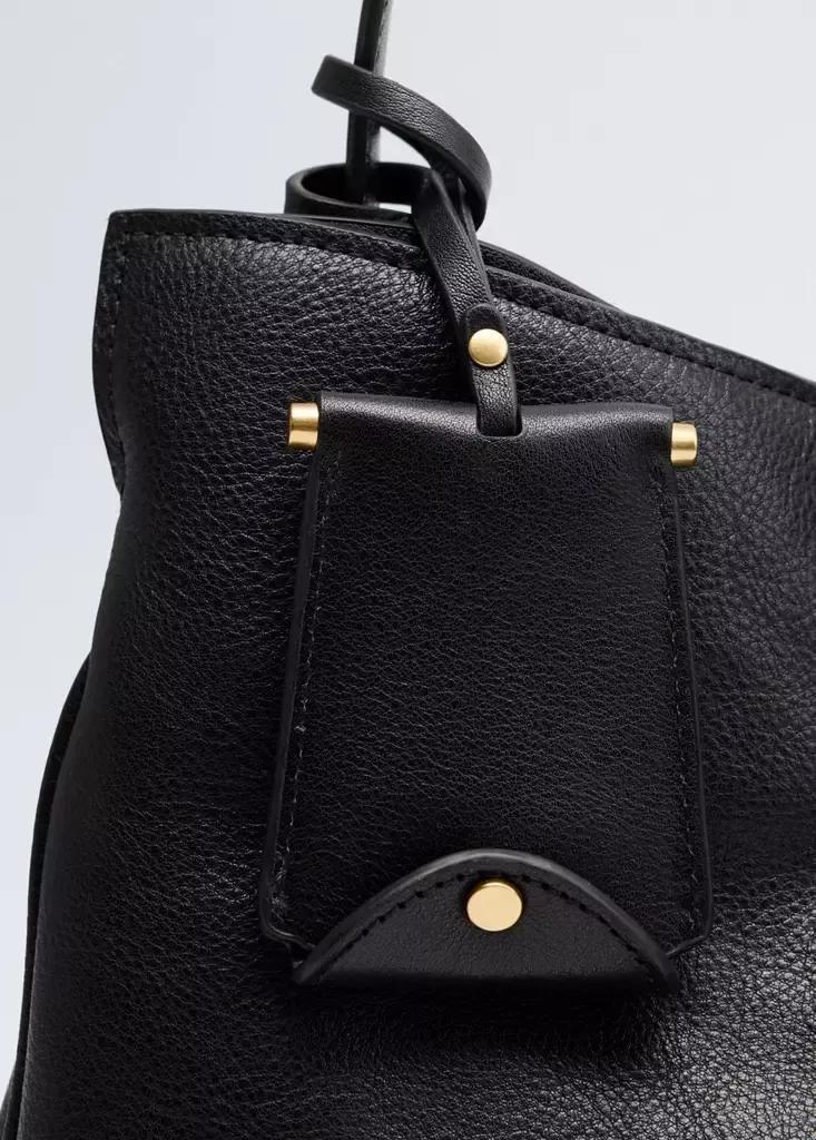 Black Shoulder Bag, Leather, Charm, Mirror, Black, large image number 4