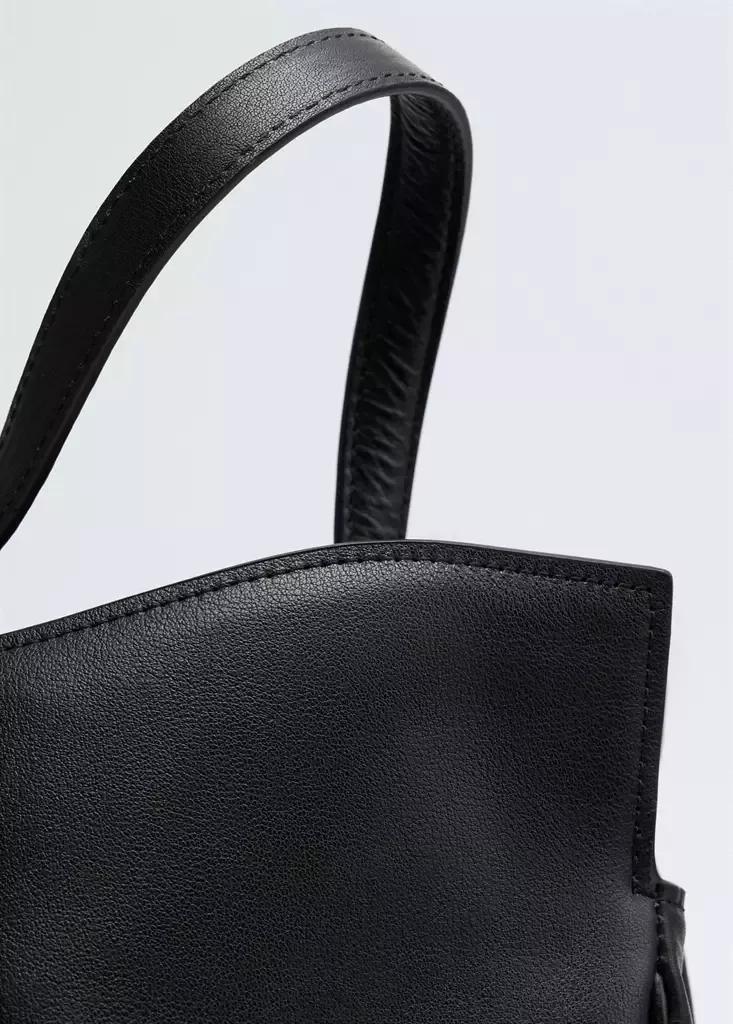Black Shoulder Bag, Leather, Charm, Mirror, Black, large image number 5