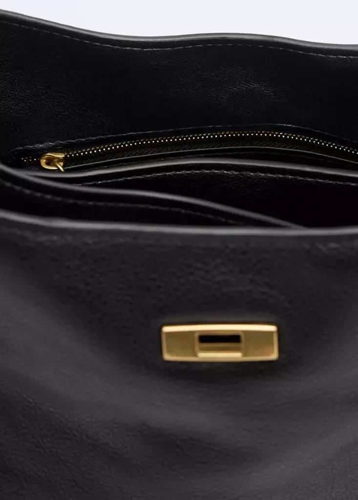 Black Shoulder Bag, Leather, Charm, Mirror, Black, large image number 6
