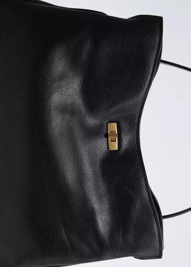 Black Shoulder Bag, Leather, Charm, Mirror, Black, large image number 7