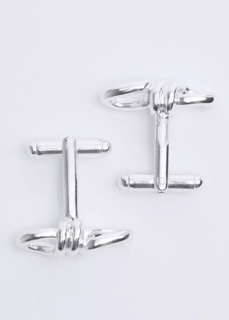 Silver Metal Knot Cufflinks, Silver, large image number 4