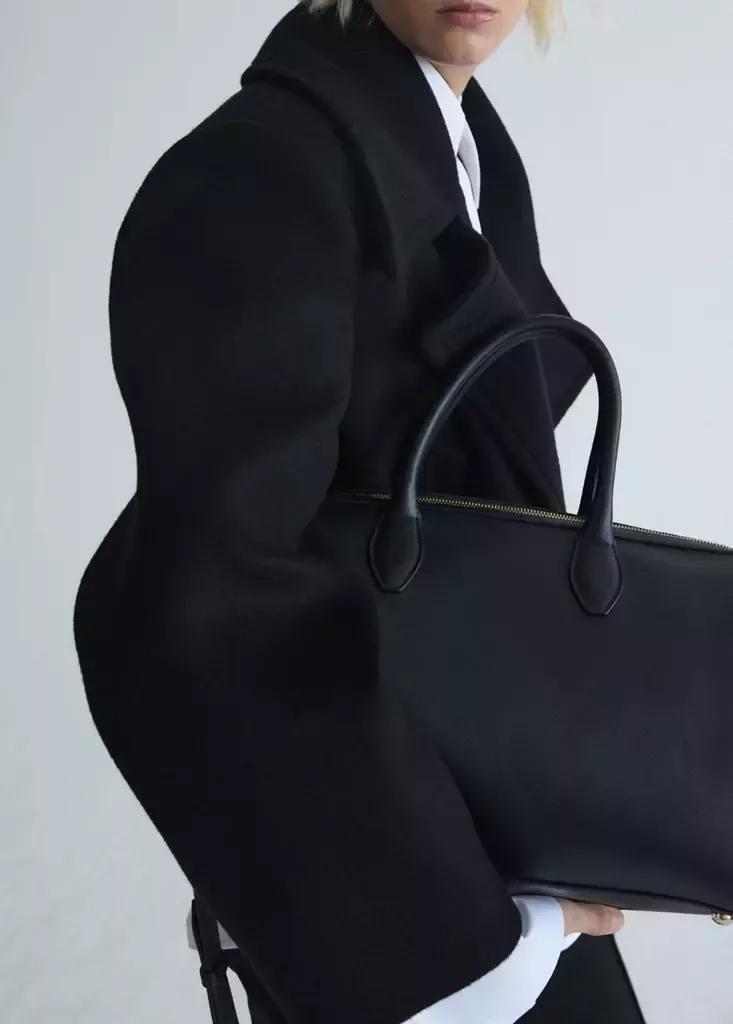 Black Woollen Coat With Belt, Black, large image number 3