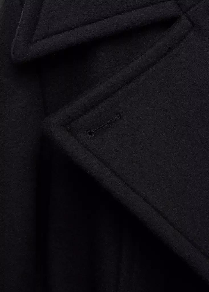 Black Woollen Coat With Belt, Black, large image number 6